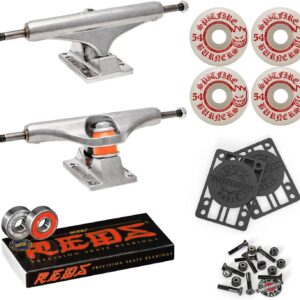 Independent Trucks Skateboard Hardware Kit – Indy Mids + 54mm Spitfire Burners 99A + Bones Reds (Choose Truck Size)